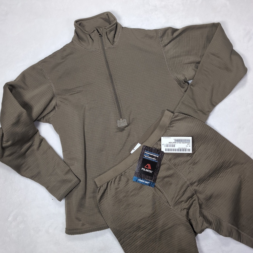 New Polartec Base Layer Set Mens Medium Brown Gen III Level 2 Grid Fleece ECWCS